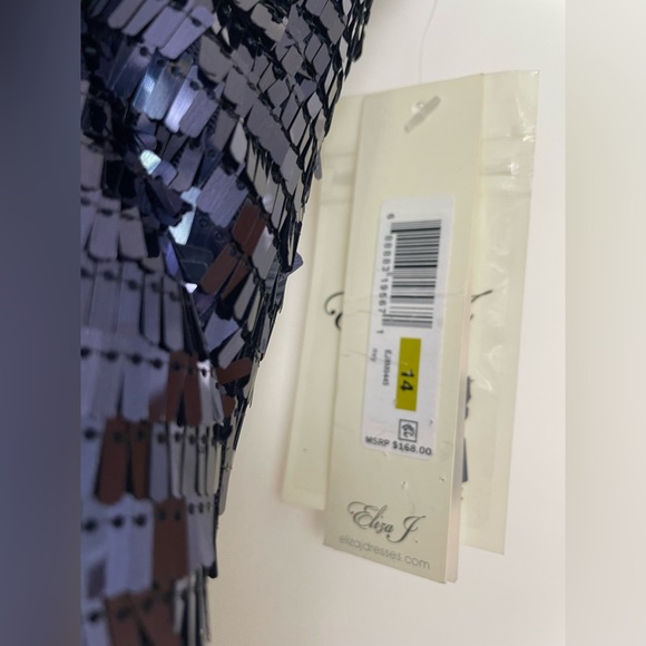 NWT Eliza J Square Neck Sequin Sheath Dress Navy Blue Size 14 - Picture 4 of 8